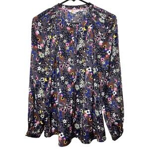 BODEN Kitty Multi Color Floral Smocked Neck Drapey Blouse Career Preppy Womens 8
